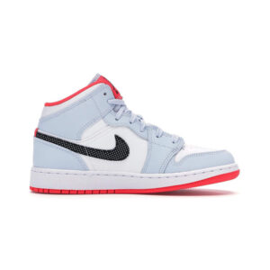 Alternative view of Jordan 1 Mid Half Blue Polka Dot Swoosh (GS)