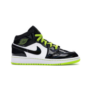 Alternative view of Jordan 1 Mid Black Cyber Mystic Green (GS)