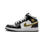 Jordan 1 Mid Patent Black White Gold