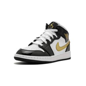 Alternative view of Jordan 1 Mid Patent Black White Gold